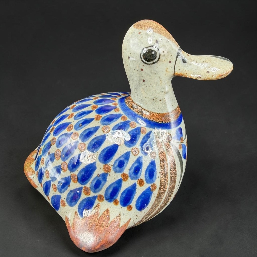 Hand Made Tonala Mexican Pottery‎ Duck Bird Figurine Hand Painted Bird El Paloma